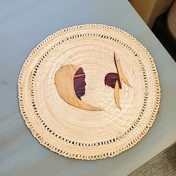 Woven Round Place Mat w/ Wood - Blessed another and Child - Picture 1 of 4